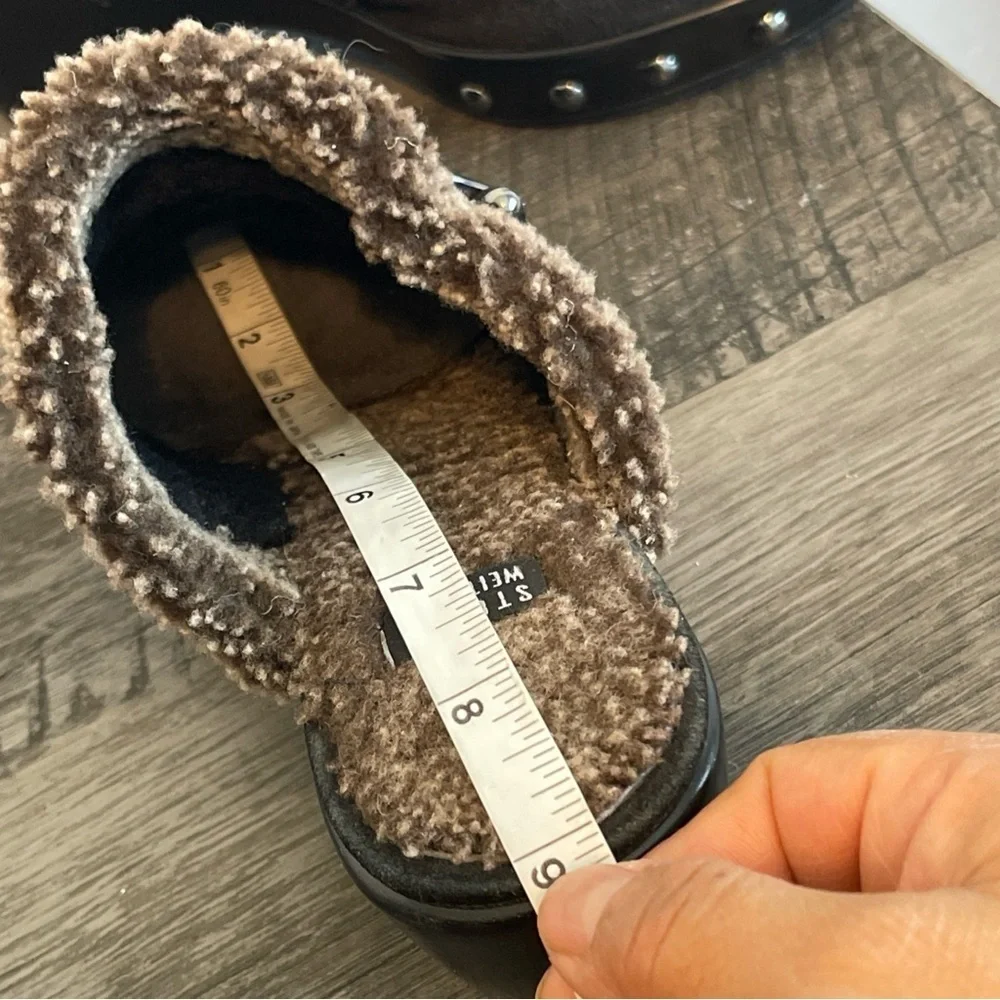 Stuart Weitzman Black Suede Mules with Brown Fur size 7M